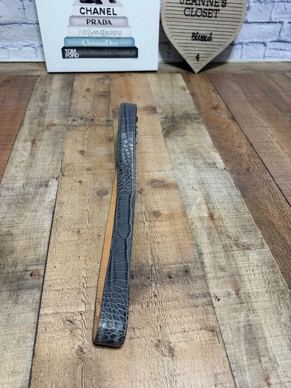 Roger Ximenez Gray Mock Croc Embossed Calf Leather Belt Luxury Gator Has Flaws*